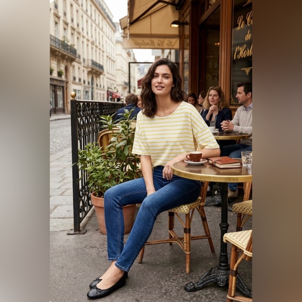 Saint James for J.Crew made in France yellow white striped shirt women’s medium
